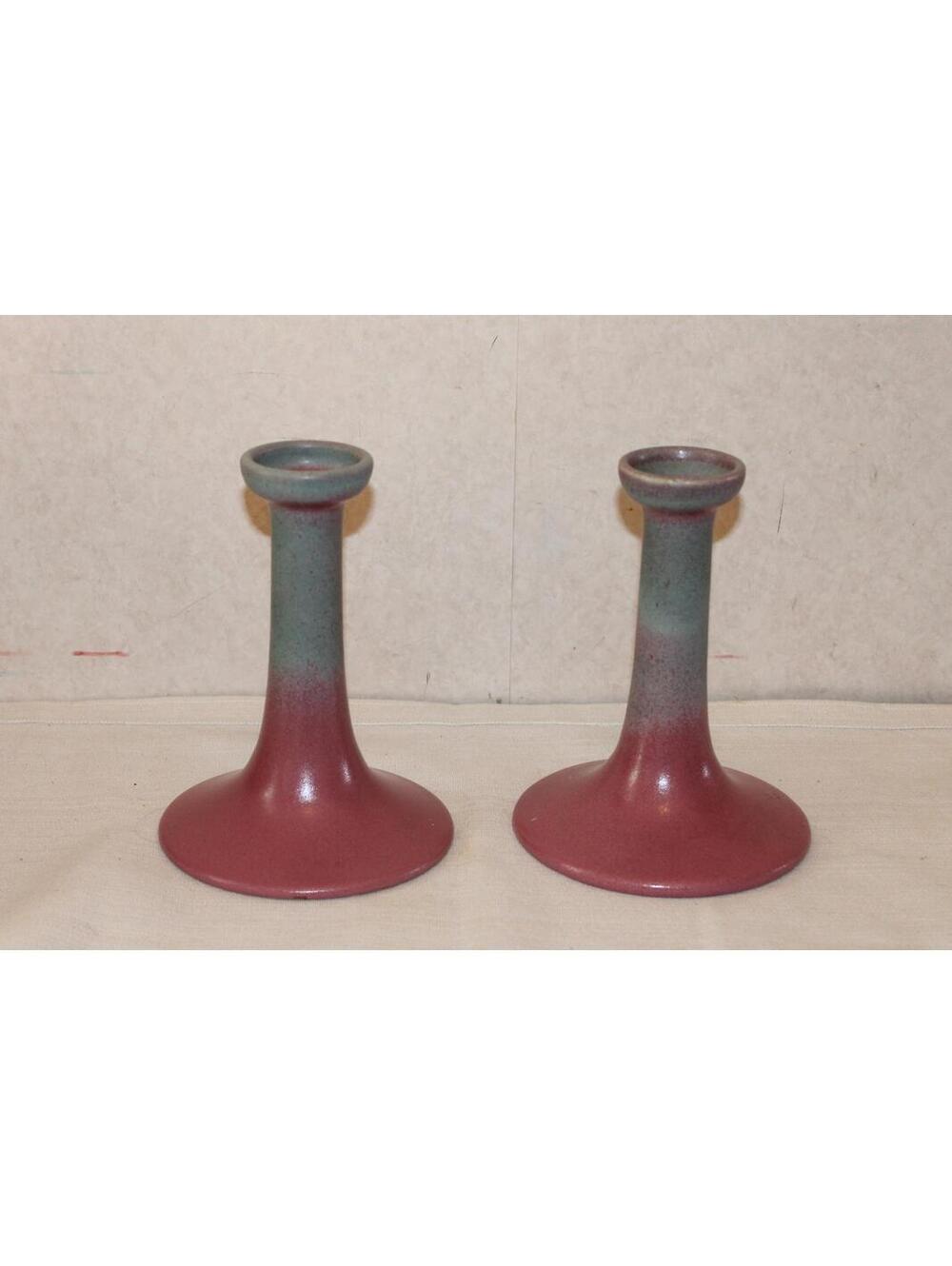 RARE Vintage Niloak Pottery Mauve Candlesticks - Set of 2